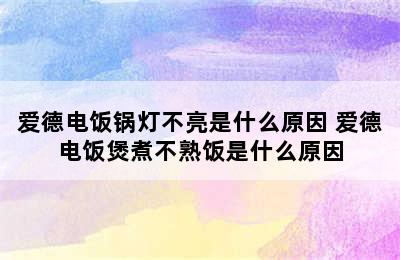 爱德电饭锅灯不亮是什么原因 爱德电饭煲煮不熟饭是什么原因